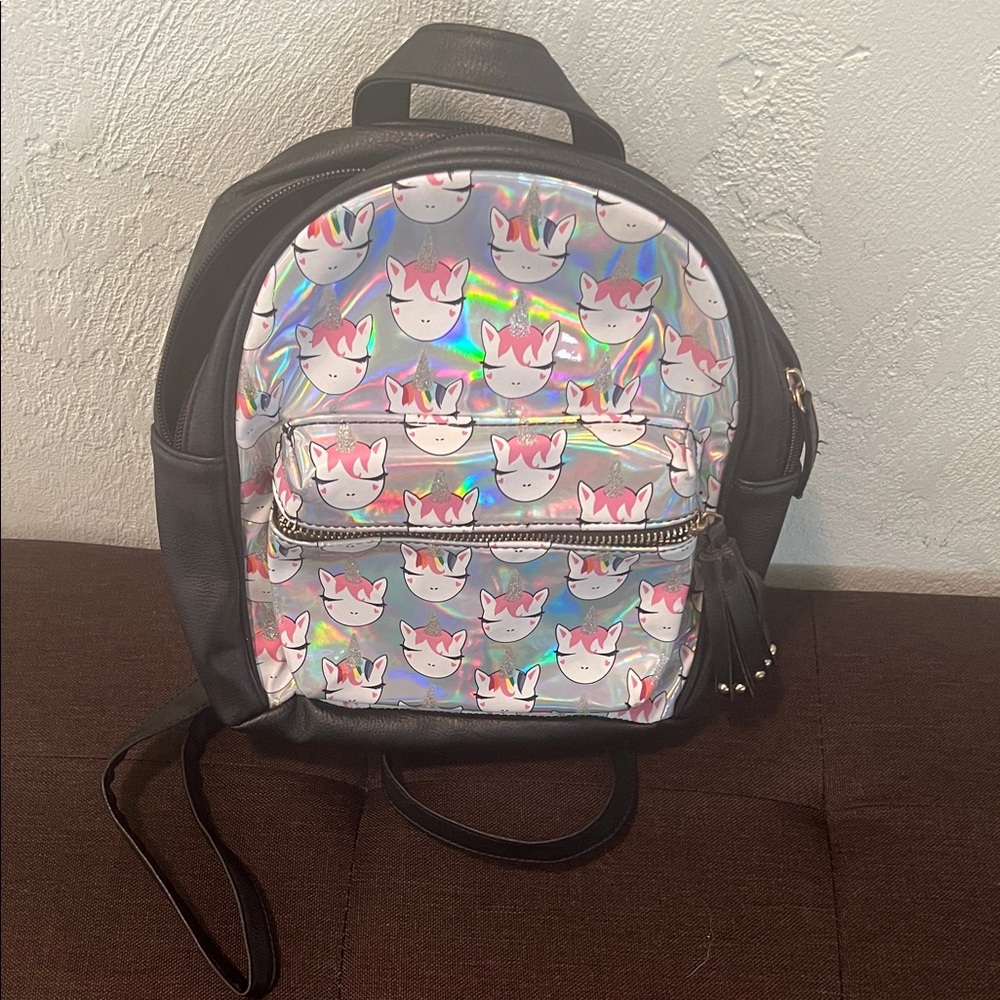 #1604+ Holographic Unicorn Mini Backpack - Pink & Iridescent - Picture 1 of 11